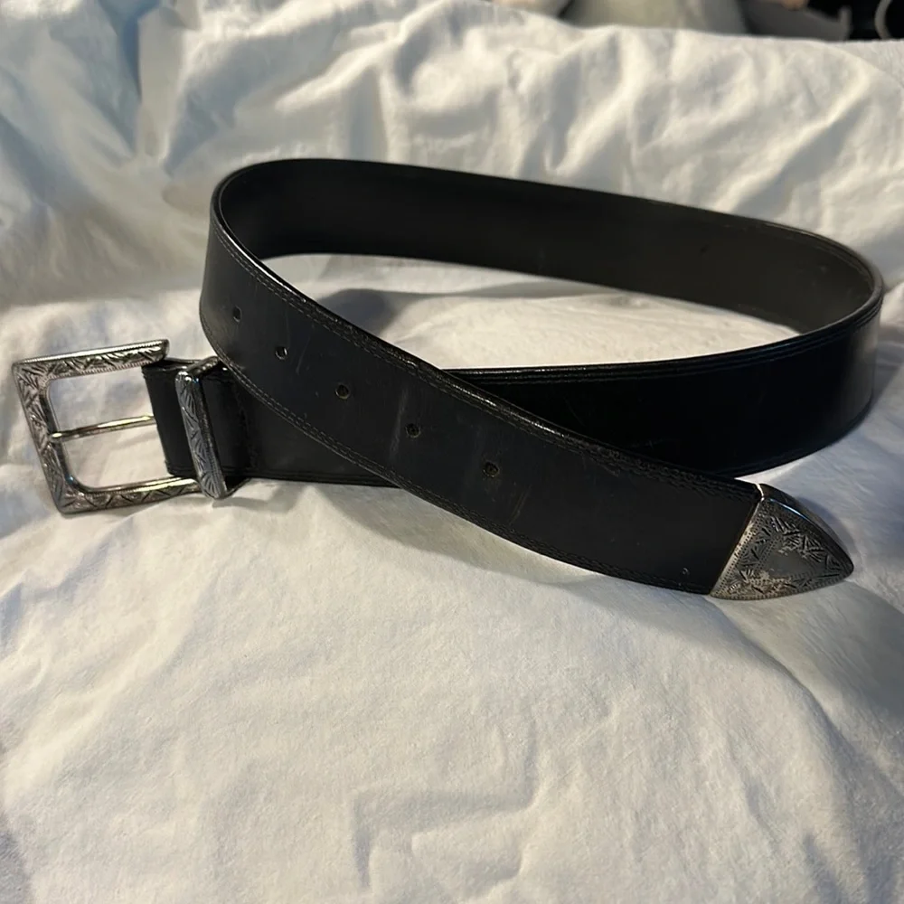 Black Brighton Leather Black with Silver Tone Buckles 37” long